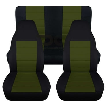 T189-Designcovers Fits 1987-1995 Jeep Wrangler YJ 2door Cotton Seat Covers:Black and Hunter Green - Full Set