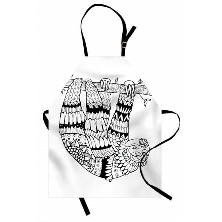 Elodie Detail Bib Sloth Apron Sloth Figure with Artistic Ornamental Details Tropical Animal in Ethnic Tribal Style, Unisex Kitchen Bib Apron with Adjustable Neck for Cooking Baking Gardening, Black White, by Ambesonne ()