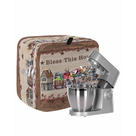 Farmhouse Stand Mixer Dust Cover with Storage Pocket & Handles,Brown Country Star Berry Vintage Wood Grain Fits All Tilt Head & Bowl Lift Kitchen Appliance Cover Organizer Bag Accessories,6-8 Quart