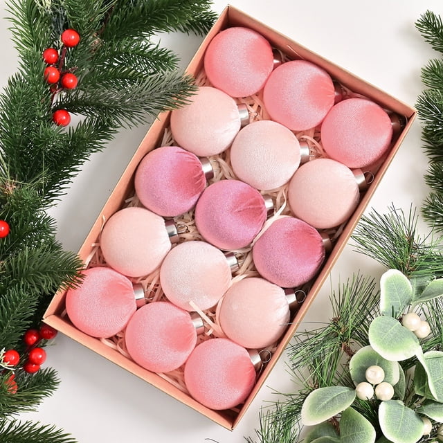 Adornos navideños, bolas de tela de plástico de 6 cm, exquisitas bolas de terciopelo de seda premium, colgantes decorativos navideños, 15 unidades