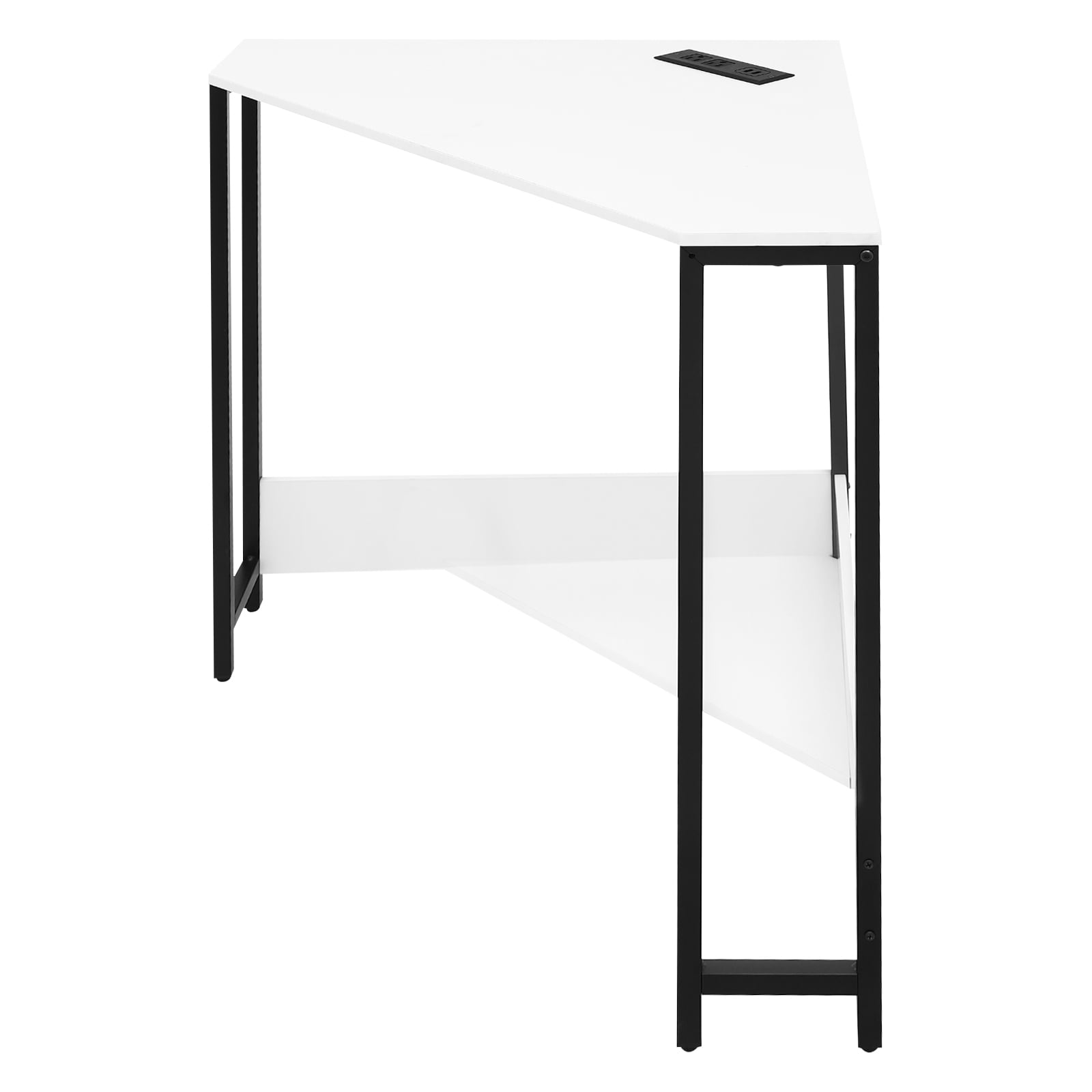 White Triangular Corner Desk Small Desk with Outlets Free Standing computer desk Corner Table for Small Space Office Student Dormitory Design Studio Game Room Study Room Modern Style
