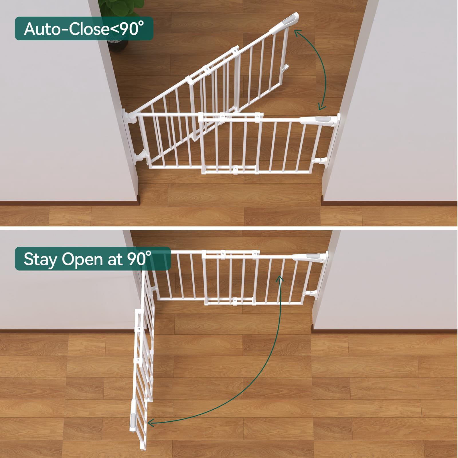 Gate for Stairs & Doorways, 26-43" W 34" H Extra Tall| No Bottom Bar| Easy Installation| One-handed Operation| Auto-close| Hardware Mount (Drill Needed) Safety Dog/Pet Gate Indoor (White)