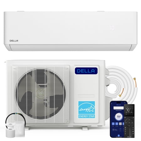 DELLA 9000 BTU Mini Split AC with Soft Airflow, 25 SEER2 230V, Hyper Heat to -22°F, Energy Star, Heat Pump, Up to 400 Sq. Ft, Smart WiFi Alexa Control, 0.75 Ton Ductless Inverter System, 16.4ft Kit