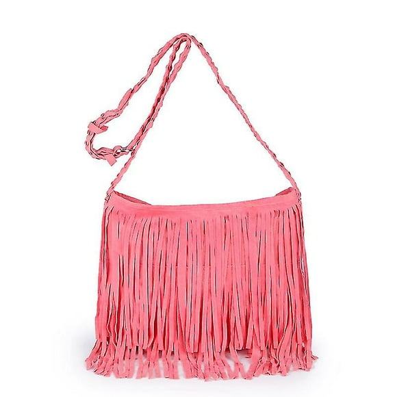 Ladies Leather Fringe Handy Crossbody Shoulder Bag (pink) 1 Pieces
