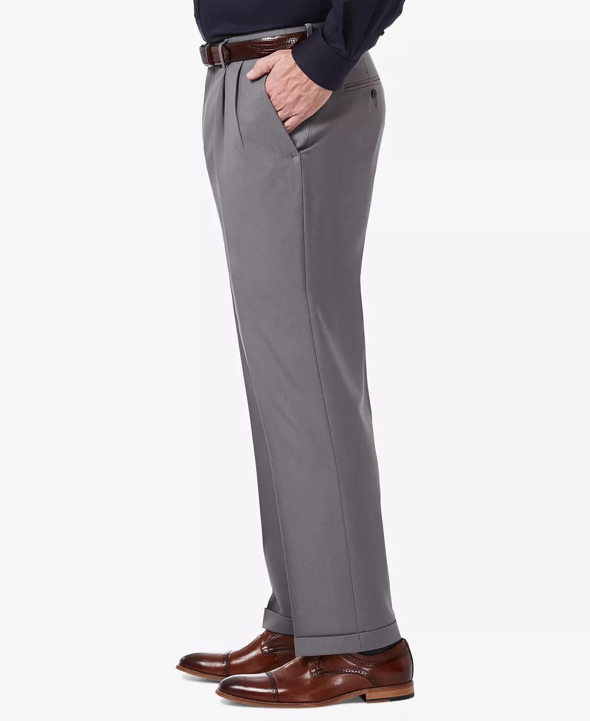 Mens Haggar Premium Comfort Pleated Classic Fit Dress Pants Medium Grey