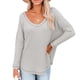 thumbnail image 1 of Top de manga larga con estampado de gofres para mujer, jersey de manga larga con cuello en V, holgado, informal, a la moda, color liso, color gris, M, 1 of 6