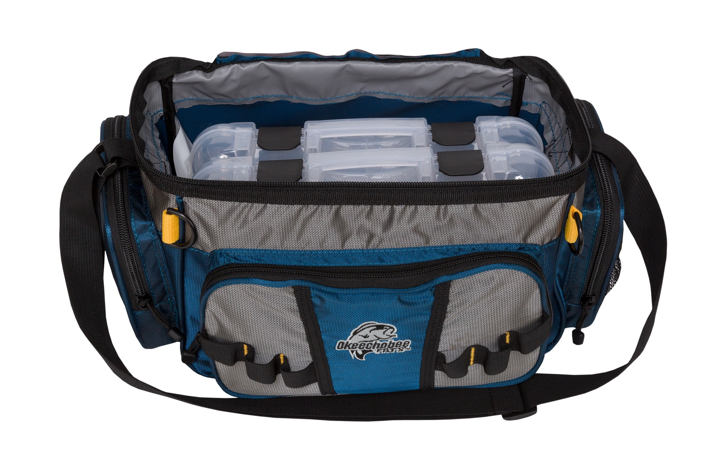Okeechobee Fats Small Soft-Sided Fishing Tackle Bag with 2 Medium Utility  Lure Boxes, Blue Polyester 