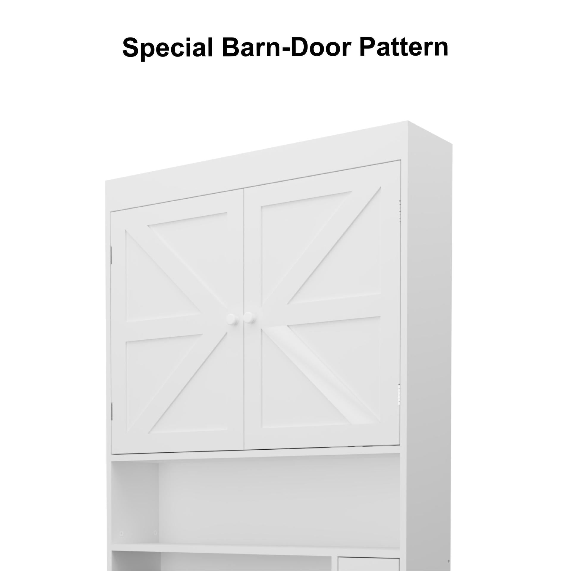 Over-the-Toilet Storage Cabinet, 2-Door Farmhouse Space-Saving Bathroom Rack for Restroom, Laundry, White