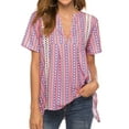 thumbnail image 1 of Xuanfei Women Bohemian Floral Print V Neck Short Sleeve Cut Out Asymmetric Hem Top, 1 of 7