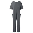 thumbnail image 3 of Gibobby Mono Ajustado de Verano Mono informal para mujer, camiseta con broche caliente, mono elástico de manga corta con cuello en V, mono Harlan con bolsillos(Gris， XL), 3 of 5