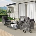 thumbnail image 4 of Vicluke 5 Piece Patio Furniture Set, Wicker Outdoor Conversation Sofa Set with Swivel Chairs, Loveseat, Storage Coffee Table, Glass Side Table, Soft Cushions for Deck Backyard Porch（4 Seats, Gray）, 4 of 9