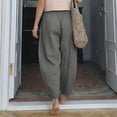 thumbnail image 3 of ShomPort Womens Pants Business Casual Loose Work Cropped Trousers Drawstring Cotton Linen Pants, 3 of 7