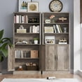 thumbnail image 5 of PUFFCAFE Bookcase with Doors,Wood Book Shelf with Storage Cabinet,3 Tier Display Shelves,Metal Handles,70" Gray Tall Book Case,2 Pack, 5 of 5