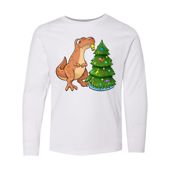 Inktastic Tyrannosaurus Rex Decorating Christmas Tree Long Sleeve Youth T-Shirt
