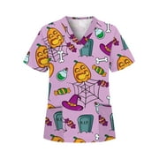 Humbery Casual Tunic Shirts for Womens Halloween Cartoon Print Scrubs Tops Workwear Nursing Top Shirt