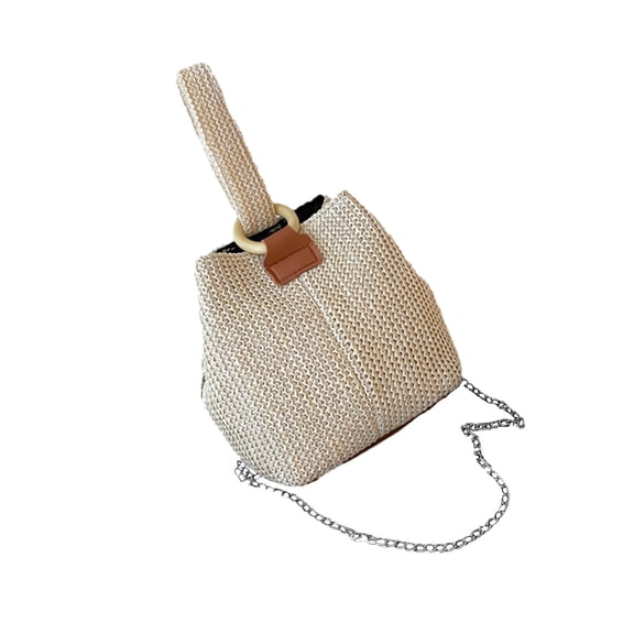 Honeeladyy Clearance under 10$ Ladies Satchel Chain Woven Casual Straw Weaving High Capacity Handbag Bucket-bag