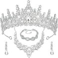 thumbnail image 4 of 4 Pcs Crowns Costume Jewelry Sets Bride Wedding Crystal Queen Crowns Rhinestone Necklace Dangle Earrings Link Bracelet Set (Silver), 4 of 6