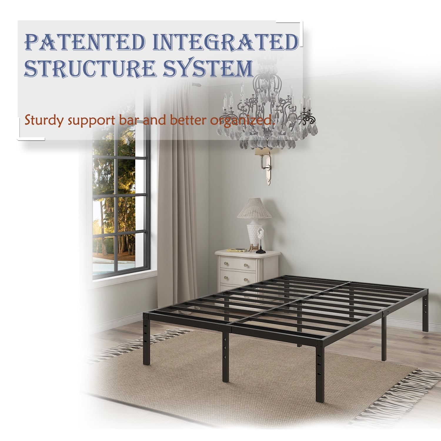 QFTIME 14" California King Metal Bed Frame with Steel Slats,Heavy Duty Mattress Foundation, No