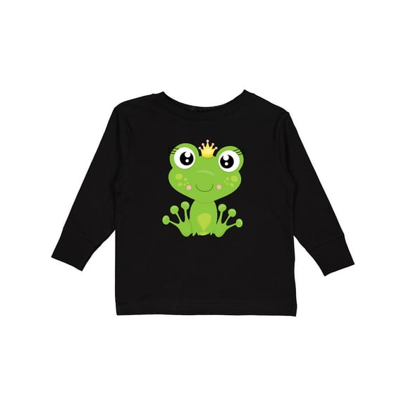 Inktastic Cute Frog, Green Frog, Frog Princess, Crown Girls Long Sleeve Toddler T-Shirt