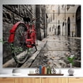 thumbnail image 2 of Designart 'Retro Vintage Red Bike' Cityscape Photo Print on Natural Pine Wood, 2 of 5