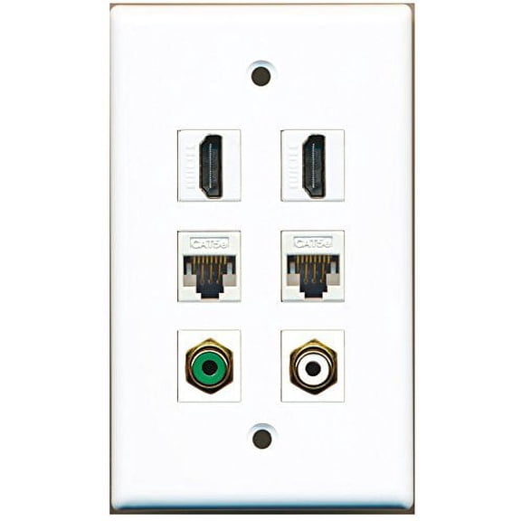 RiteAV - 2 HDMI 1 Port RCA White 1 Port RCA Green 2 Port Cat5e Ethernet White Wall Plate