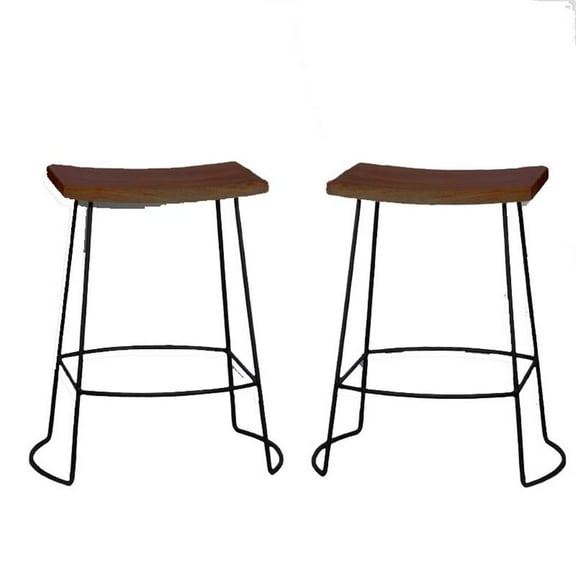 Pemberly Row 25" Contemporary Solid Wood Counter Stool in Chestnut (Set of 2)