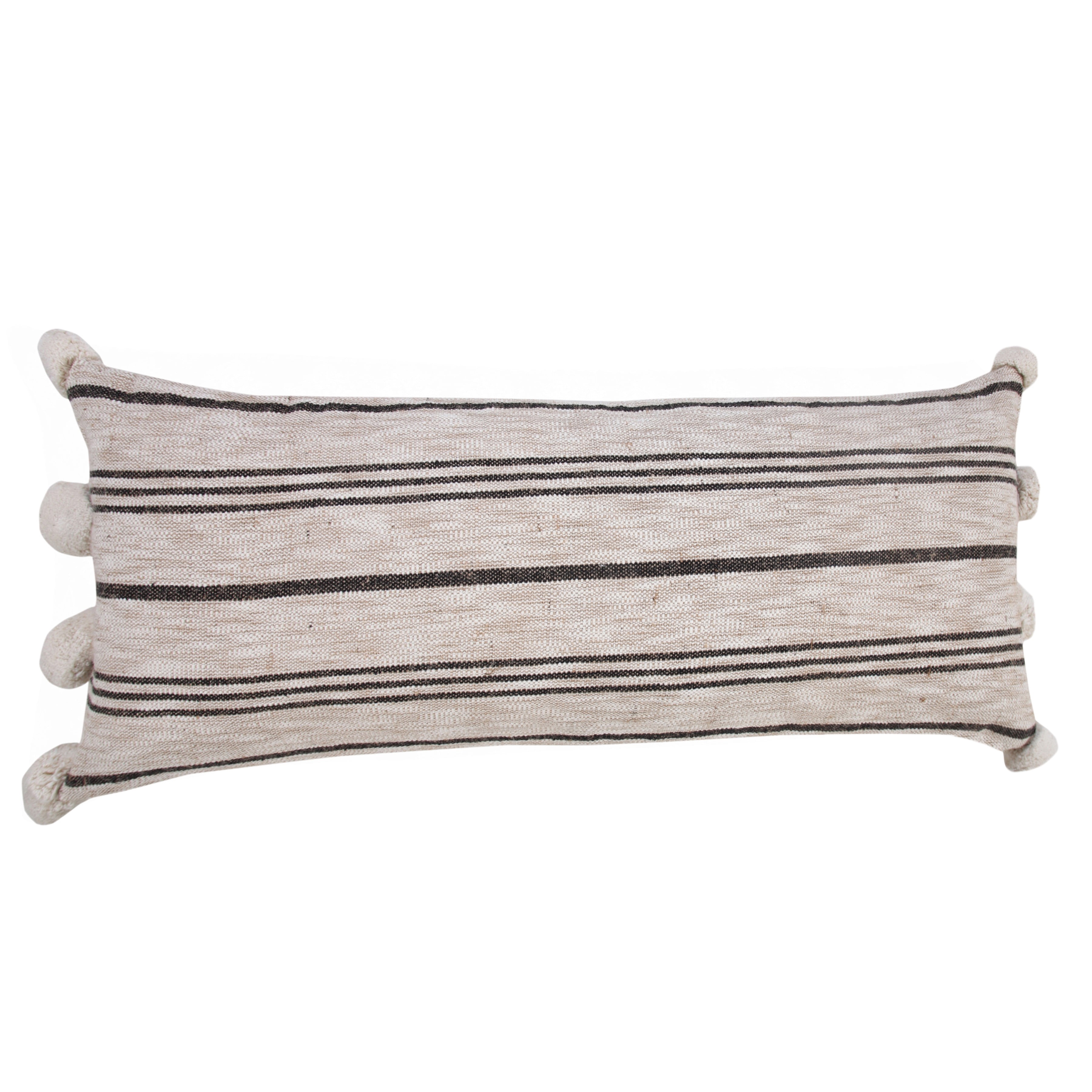 Ox Bay 14" x 36" Hand-Woven Tan/ Black Stripe Jute Cotton Blend Pillow Cover