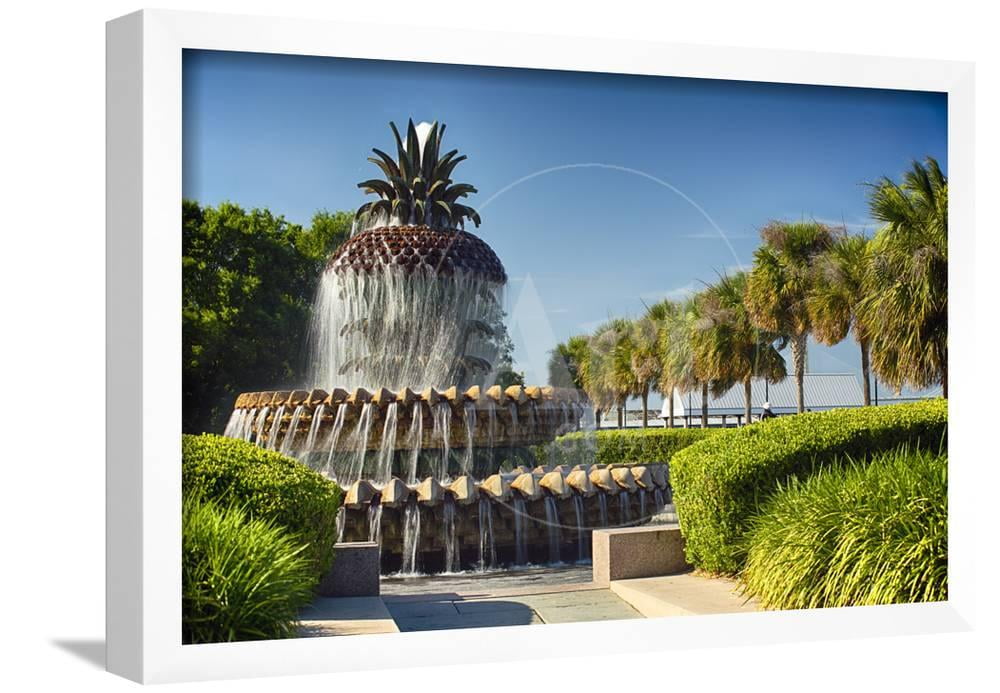 Charleston Pineapple Fountain, Framed Art Print Wall Art by Oze
