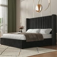 thumbnail image 3 of Merluxy King Bed Frame Lift Up Storage Bed,Velvet King Upholstered Bed Frame/Channel Tufted Wingback Headborad/No Box Spring Needed/Black, 3 of 10