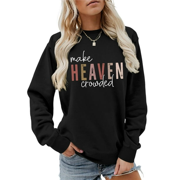 Suéter de Mujer con Estampado de Letras, Cuello Redondo y Larga Negro M