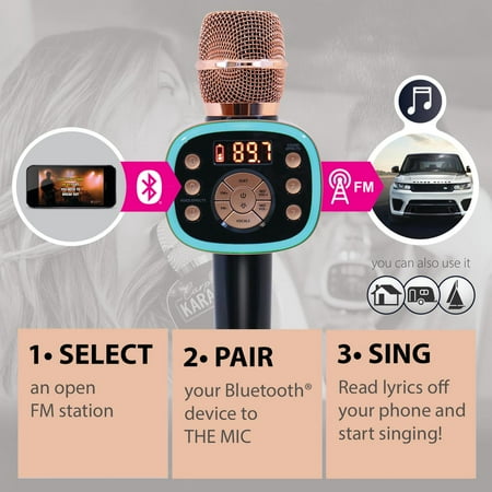 Singing Machine Bluetooth Carpool Karaoke Microphone 2.0, Stand Alone Mic, CPK565RD, Rose Gold