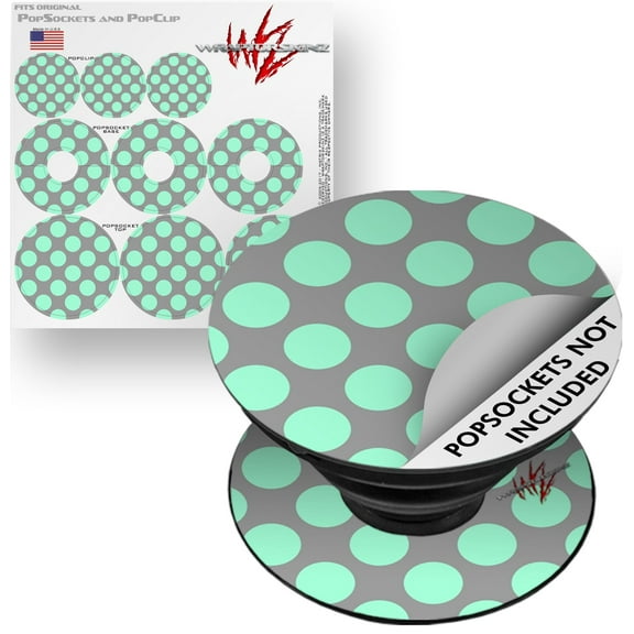 Decal Style Vinyl Skin Wrap 3 Pack for PopSockets Kearas Polka Dots Mint And Gray (POPSOCKET NOT INCLUDED) by WraptorSkinz