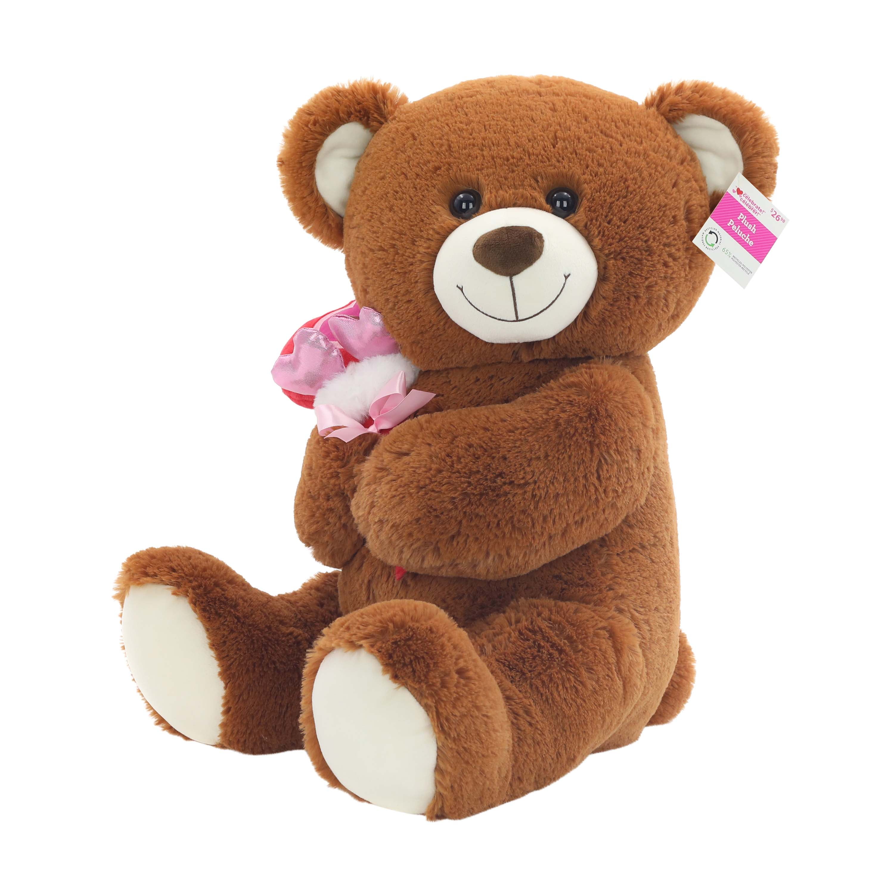 Large 17.5-Inch Sweet Brown Teddy Bear Plush Stuffed Animal with Valentine Heart Bouquet by Way to Celebrate
