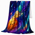 thumbnail image 2 of Kawaii Solar System Planets Cute Faces Deep Space, Playful Celestial Art Scene, Warm Flannel Blanket for Living Room and Bedroom, Celestial Art Lovers Housewarming Gift, Playful Home Decor, 2 of 9