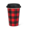 thumbnail image 1 of Tasse de Voyage à Carreaux Noirs et Rouges, 1 of 4