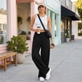 thumbnail image 4 of Women's Baggy Wide Leg Pants High Waisted Elastic Waist Casual Loose Sweatpants Solid Color Lounge Trousers with Pockets, 4 of 8