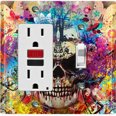 Metal Light Switch Plate Outlet Cover Colorful Graffiti Flower Tree Skull SKL004