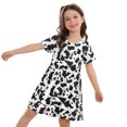 thumbnail image 2 of Lullu Toddler Girls Cow Print A Line Dress Casual Short Sleeve Midi Play Dress for Kids, 2 of 4