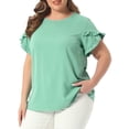 thumbnail image 2 of DARING DIVA Women's Plus Crew Neck Ruffle Blouse 1X Light Green, 2 of 6