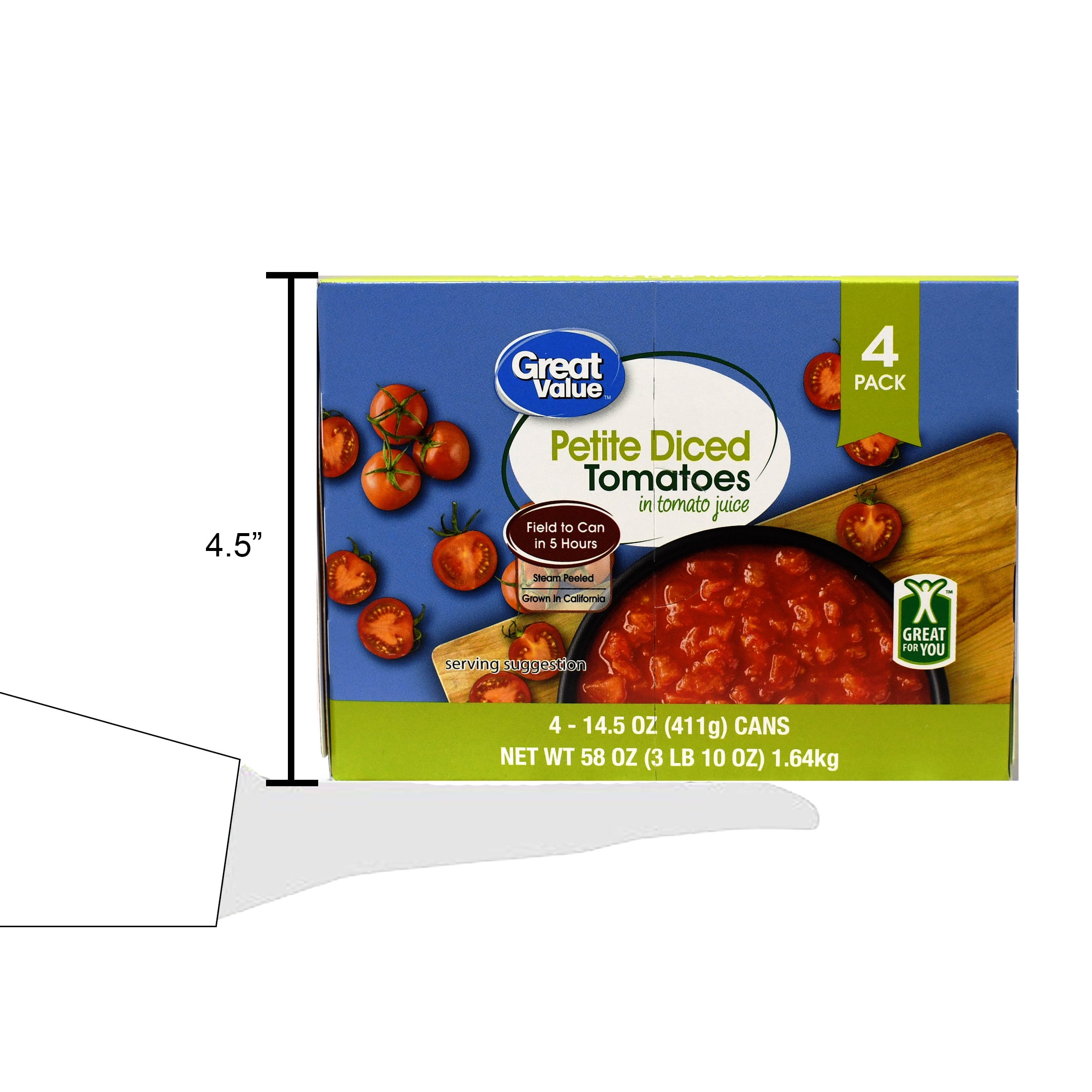 Great Value Petite Diced Tom 14.5oz 4pk