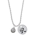 thumbnail image 1 of Delight Jewelry Silvertone Mini Softball/Baseball with AB Crystal Silvertone Script Initial Disc - R - Charm Necklace, 20"+3", 1 of 4