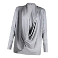 thumbnail image 4 of Tops con cuello en V drapeados y hundidos en la parte delantera de manga larga para mujer Gris l jinwen Camisa de cuello irregular, 4 of 8