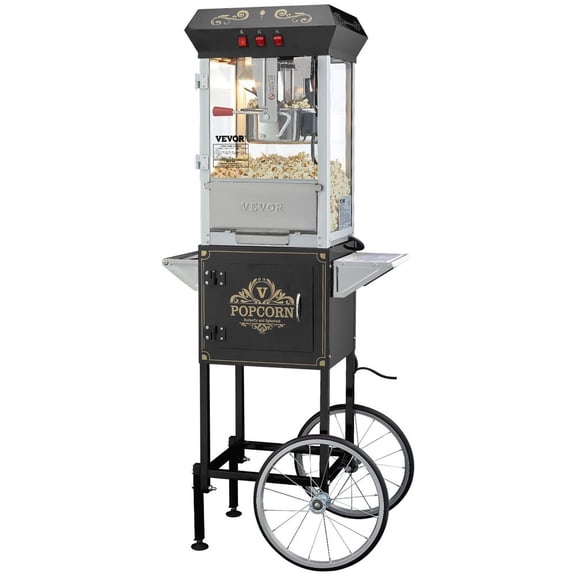 Popcorn Popper Machine with Cart Popcorn Maker 850W 8 Oz 48 Cups Black