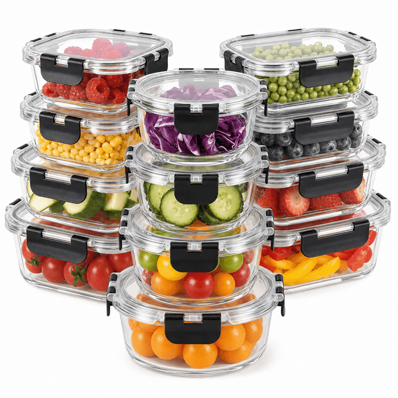 AISOON 12-Pack Glass Food Storage Containers with Bpa-Free Lids