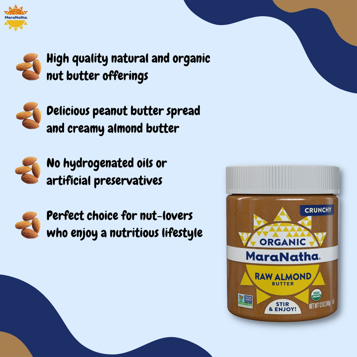 (2 pack) MaraNatha Organic Crunchy Raw Almond Butter, 12 oz