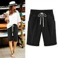 thumbnail image 2 of Babcutegg Women Shorts Soild Color Elastic Waist Cotton Shorts For Women Black S, 2 of 3