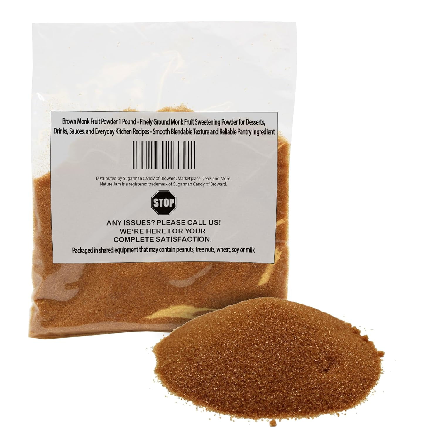 Brown Monk Fruit Powder 1 Pound - Finely Ground Monk Fruit Sweetening Powder for Desserts, Drinks, Sauces, and Everyday Kitchen Recipes - Smooth Blendable Texture and Reliable Pantry Ingredient