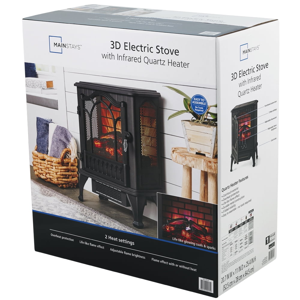 Mainstays 3D Electric Stove with Life-like Flame u0026 Sparks,Black -  Walmart.com