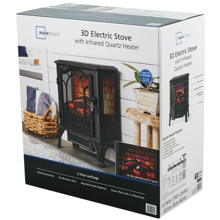 Mainstays 3D Electric Stove with Life-like Flame u0026 Sparks,Black - Walmart .com