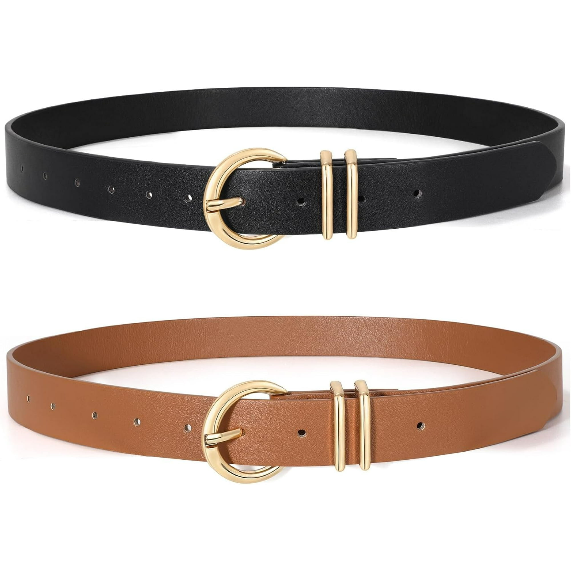 shiyou-2 Pack Womens Leather Belts for Jeans Dress Pants 